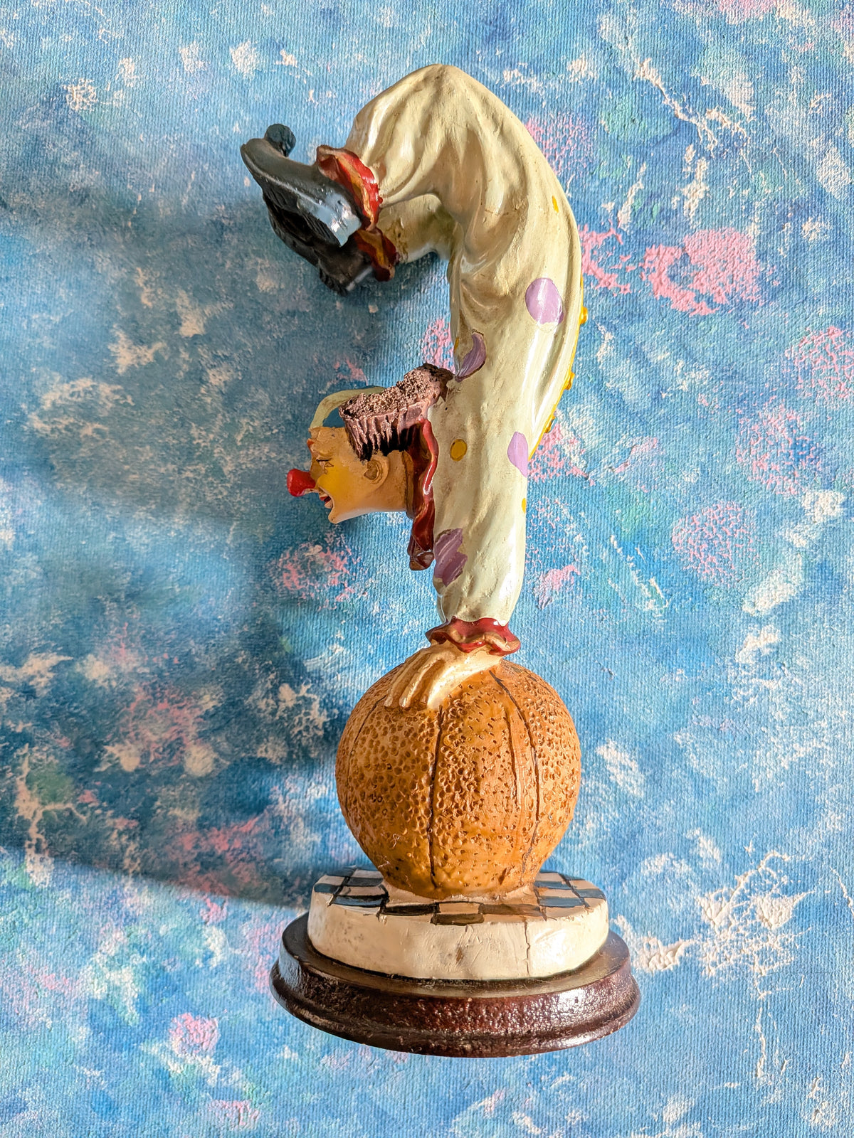 Vintage Circus Clown Figurine - White Polka Dot Clown on Ball