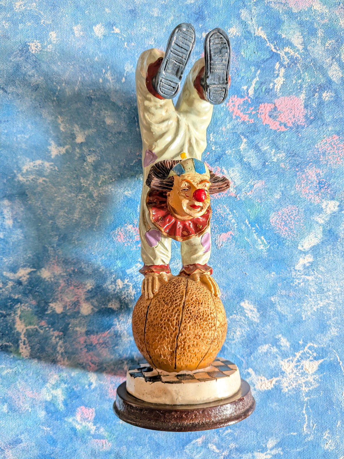 Vintage Circus Clown Figurine - White Polka Dot Clown on Ball
