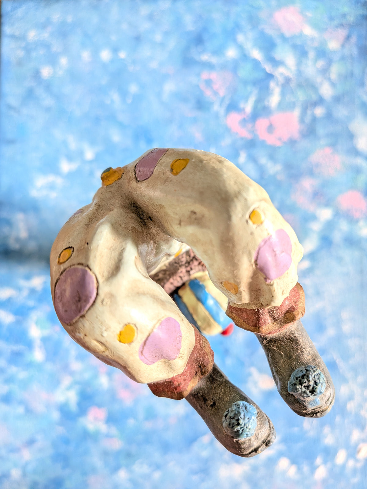 Vintage Circus Clown Figurine - White Polka Dot Clown on Ball