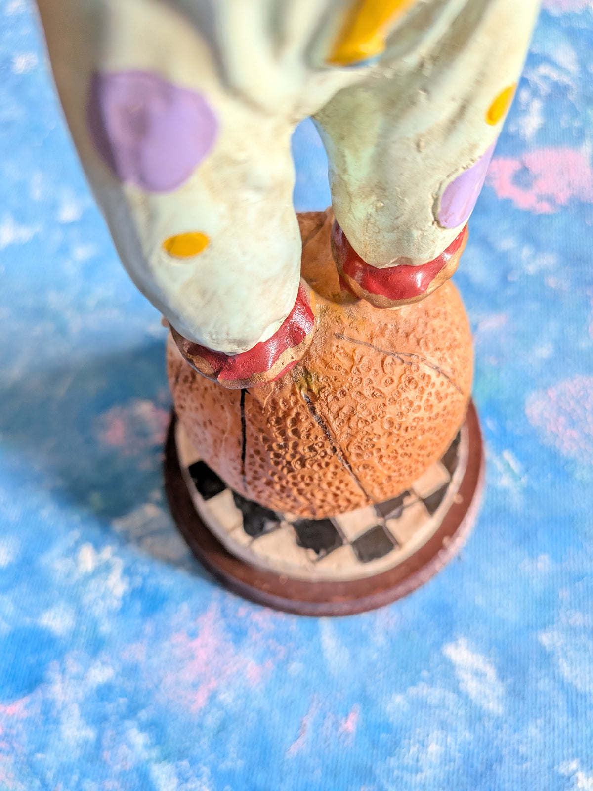 Vintage Circus Clown Figurine - White Polka Dot Clown on Ball