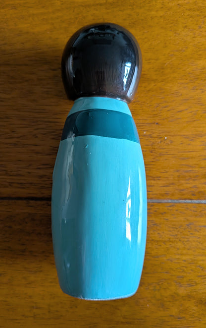 Vintage Japanese Kokeshi Ceramic Doll Figurine in Blue Kimono