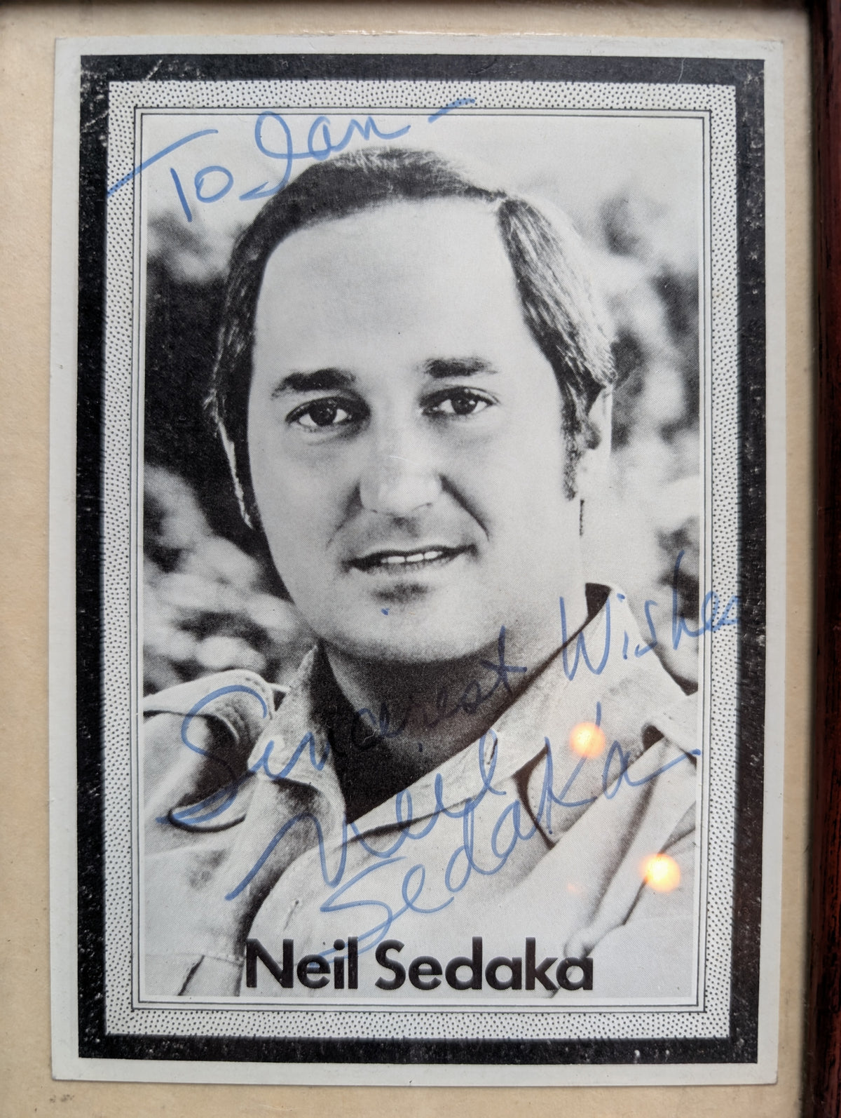 Vintage Neil Sedaka Autographed Photo in Frame
