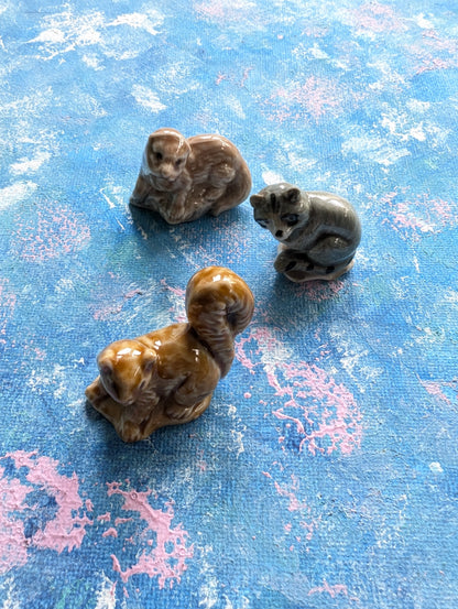 Wade Whimsies Raccoon/Pine Martin/Otter x3 Small Figurines Bundle