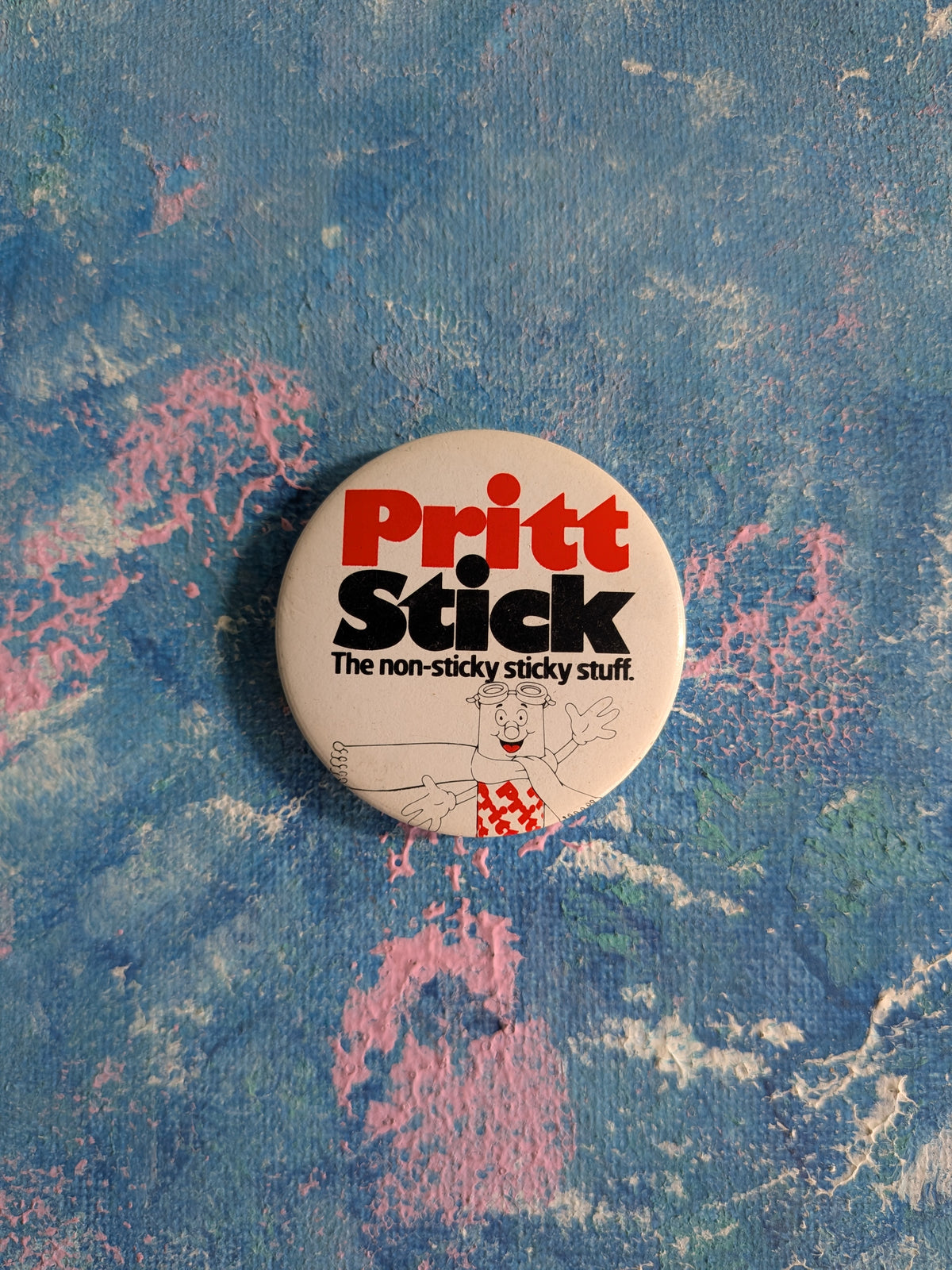 Vintage Pritt Stick "The Non-Sticky Sticky Stuff" Slogan Badge - 1990s