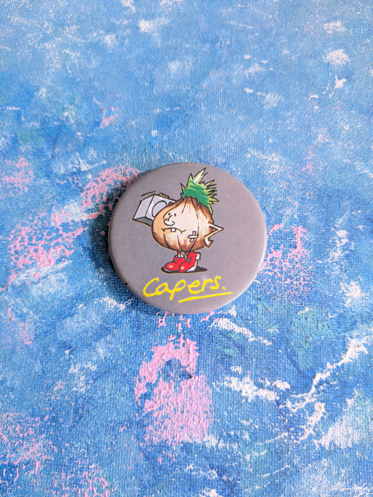 Vintage Cartoon Onion Novelty Badge - 1980s Approx