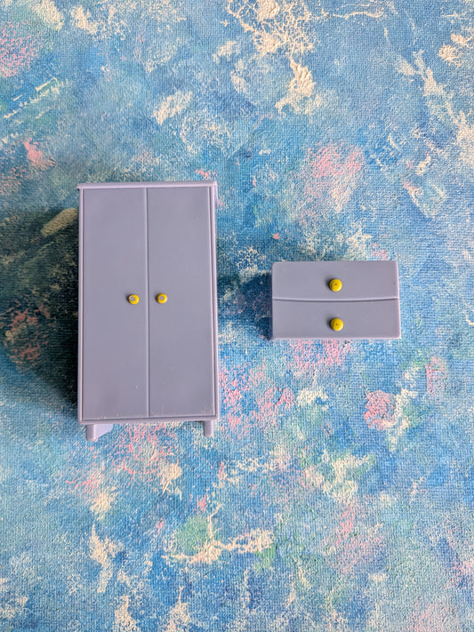 Dolls House Blue Plastic Wardrobe and Drawer - 2003 - Character Options Ltd