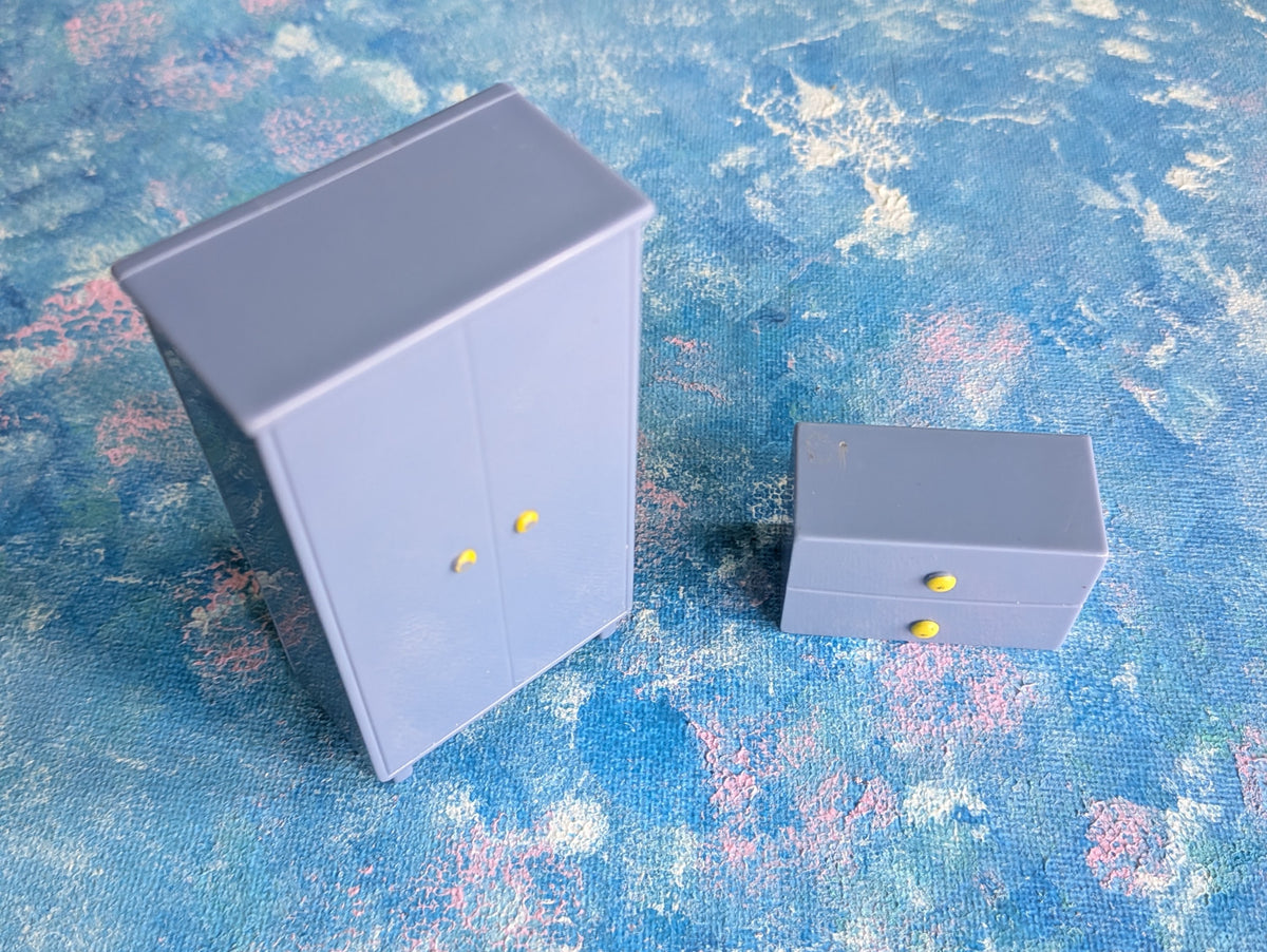 Dolls House Blue Plastic Wardrobe and Drawer - 2003 - Character Options Ltd