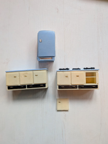 Vintage Blue Box/Woolbro Plastic Dolls House Kitchen Set, 1960s - See Details