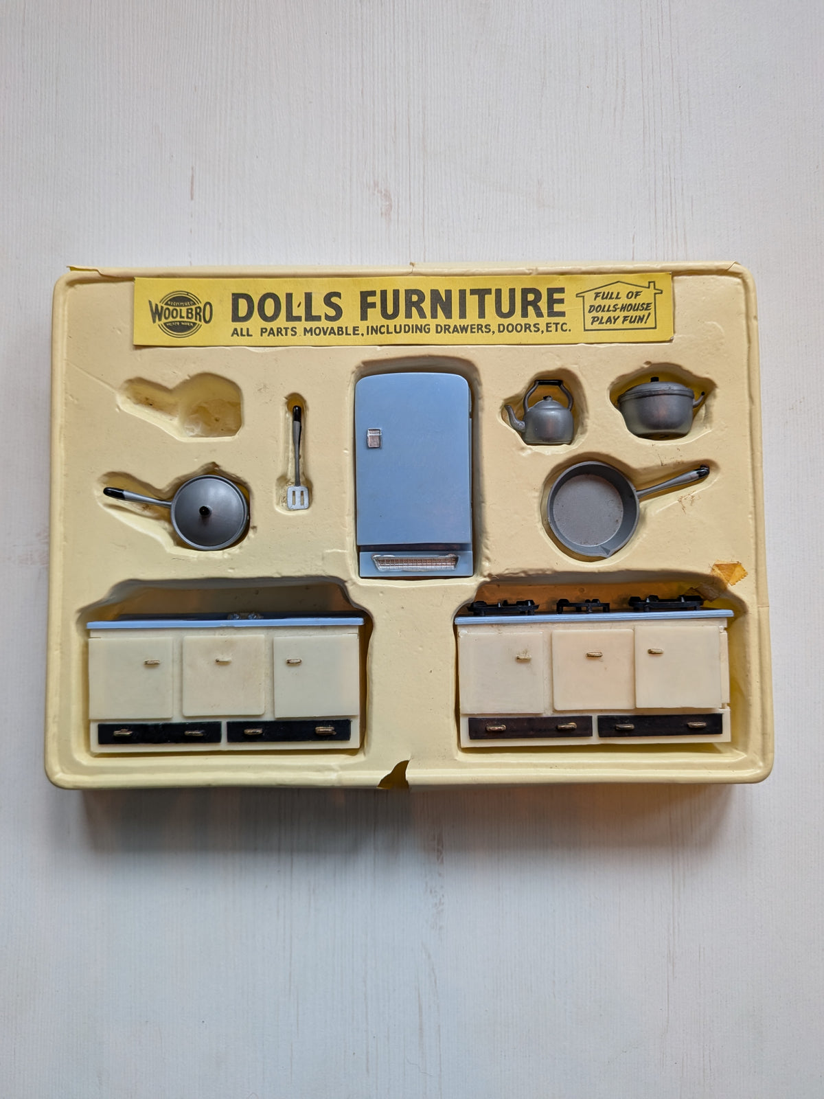 Vintage Blue Box/Woolbro Plastic Dolls House Kitchen Set, 1960s - See Details