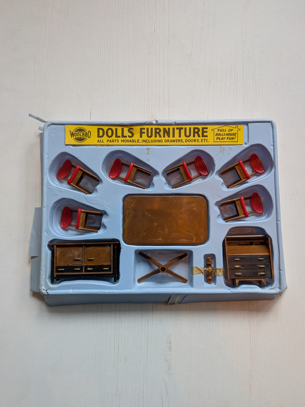 Vintage Blue Box/Woolbro Plastic Dolls House Dining Room Set - 1960s Approx