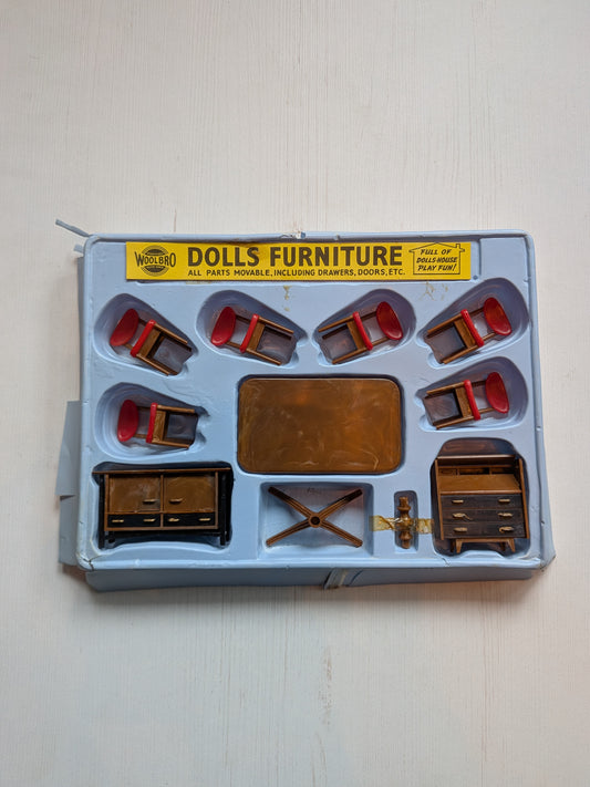 Vintage Blue Box/Woolbro Plastic Dolls House Dining Room Set - 1960s Approx