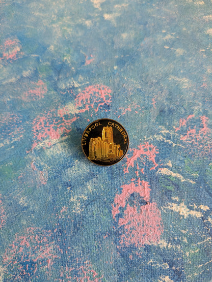 Vintage Liverpool Cathedral Black and Gold Enamel Badge