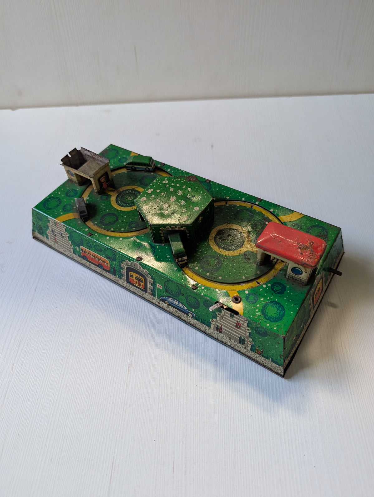 Vintage Russian Tin Clockwork Car/Bus Station Wind-Up Toy - 1950s - See Details