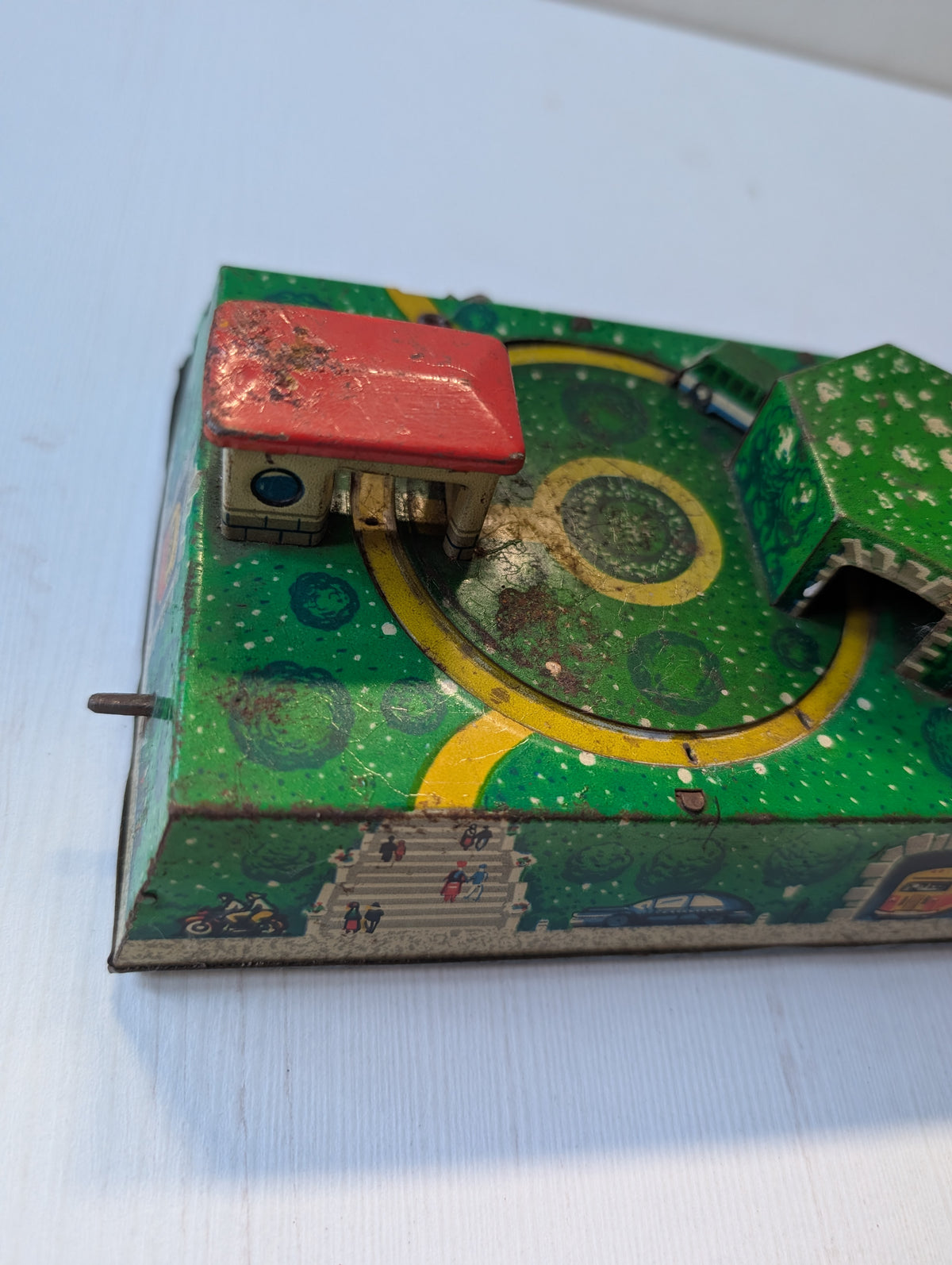 Vintage Russian Tin Clockwork Car/Bus Station Wind-Up Toy - 1950s - See Details