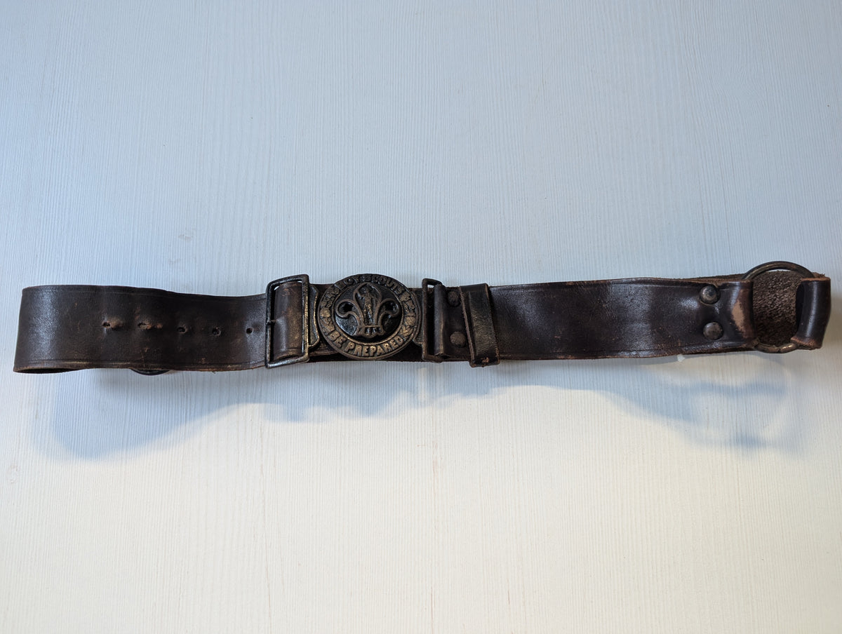 Vintage Boy Scouts Leather Belt with Metal "Be Prepared" Buckle - 1950s Approx