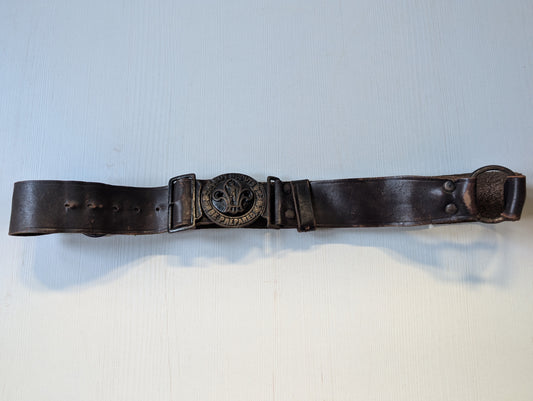 Vintage Boy Scouts Leather Belt with Metal "Be Prepared" Buckle - 1950s Approx