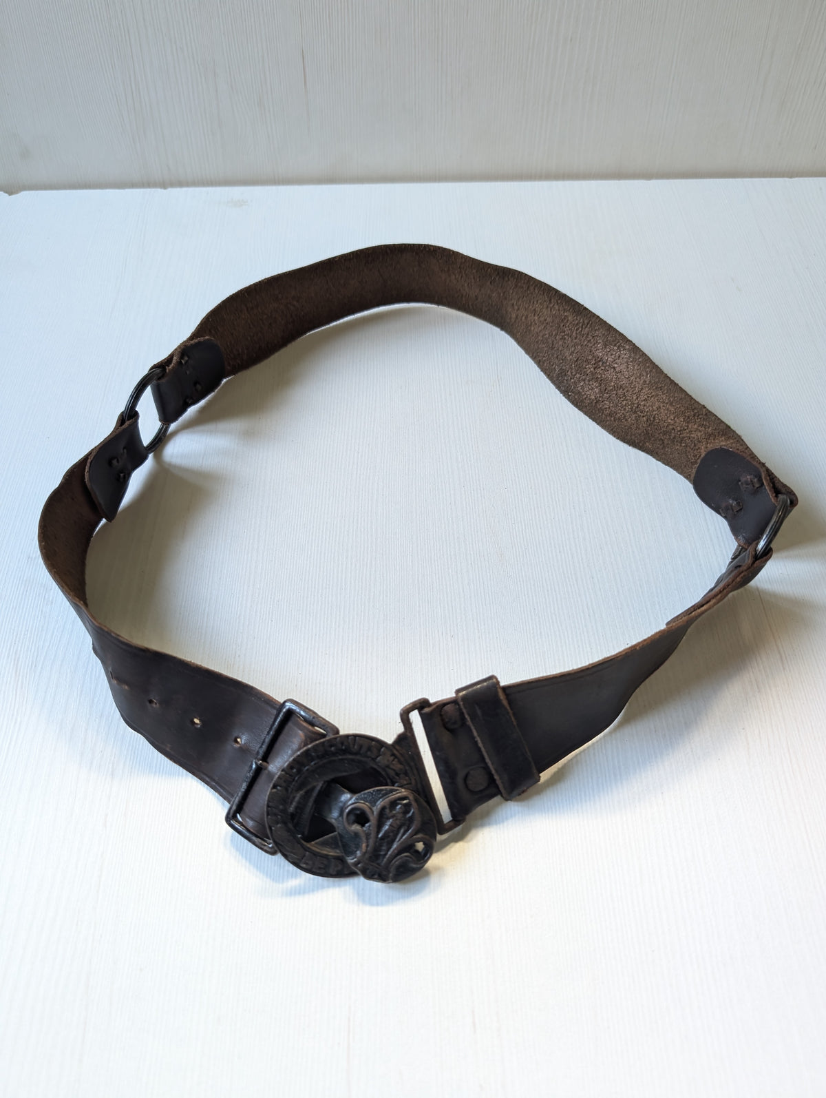 Vintage Boy Scouts Leather Belt with Metal "Be Prepared" Buckle - 1950s Approx