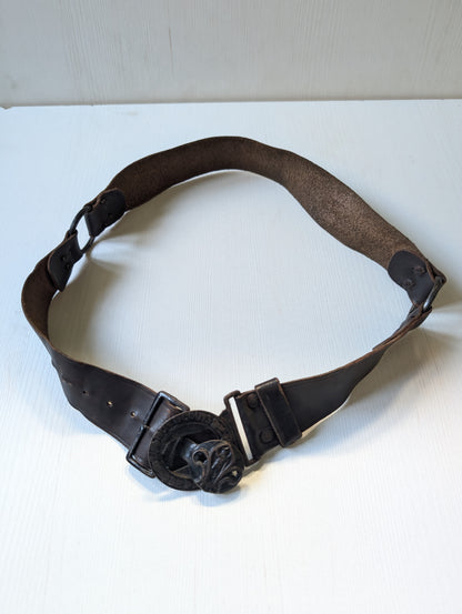 Vintage Boy Scouts Leather Belt with Metal "Be Prepared" Buckle - 1950s Approx