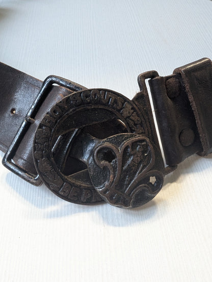 Vintage Boy Scouts Leather Belt with Metal "Be Prepared" Buckle - 1950s Approx
