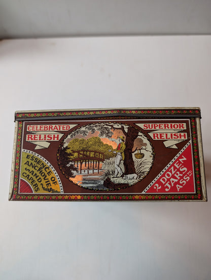 Vintage Sportsmans Relish Lithographed Tin (Empty) - Huntley, Boorne & Stevens