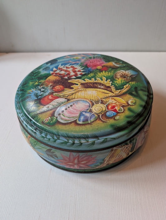 Vintage Peek Frean & Co Sea Shell/Ocean Life Pattern Biscuit Tin (Empty) - 1950s