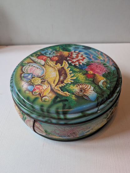 Vintage Peek Frean & Co Sea Shell/Ocean Life Pattern Biscuit Tin (Empty) - 1950s