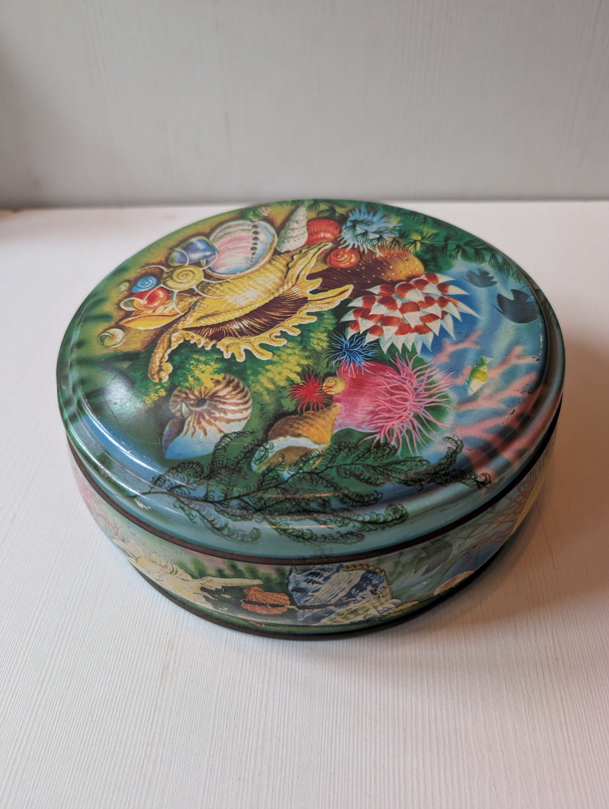 Vintage Peek Frean & Co Sea Shell/Ocean Life Pattern Biscuit Tin (Empty) - 1950s