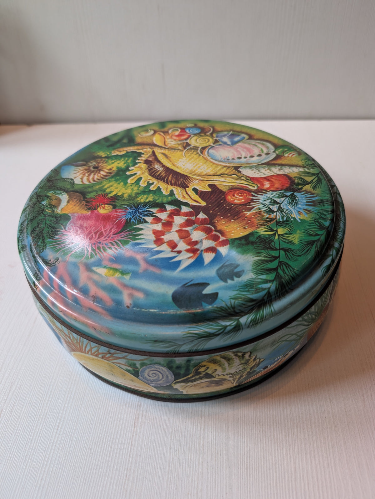 Vintage Peek Frean & Co Sea Shell/Ocean Life Pattern Biscuit Tin (Empty) - 1950s