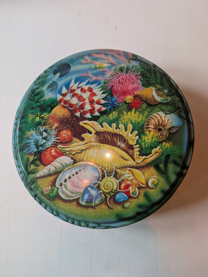 Vintage Peek Frean & Co Sea Shell/Ocean Life Pattern Biscuit Tin (Empty) - 1950s