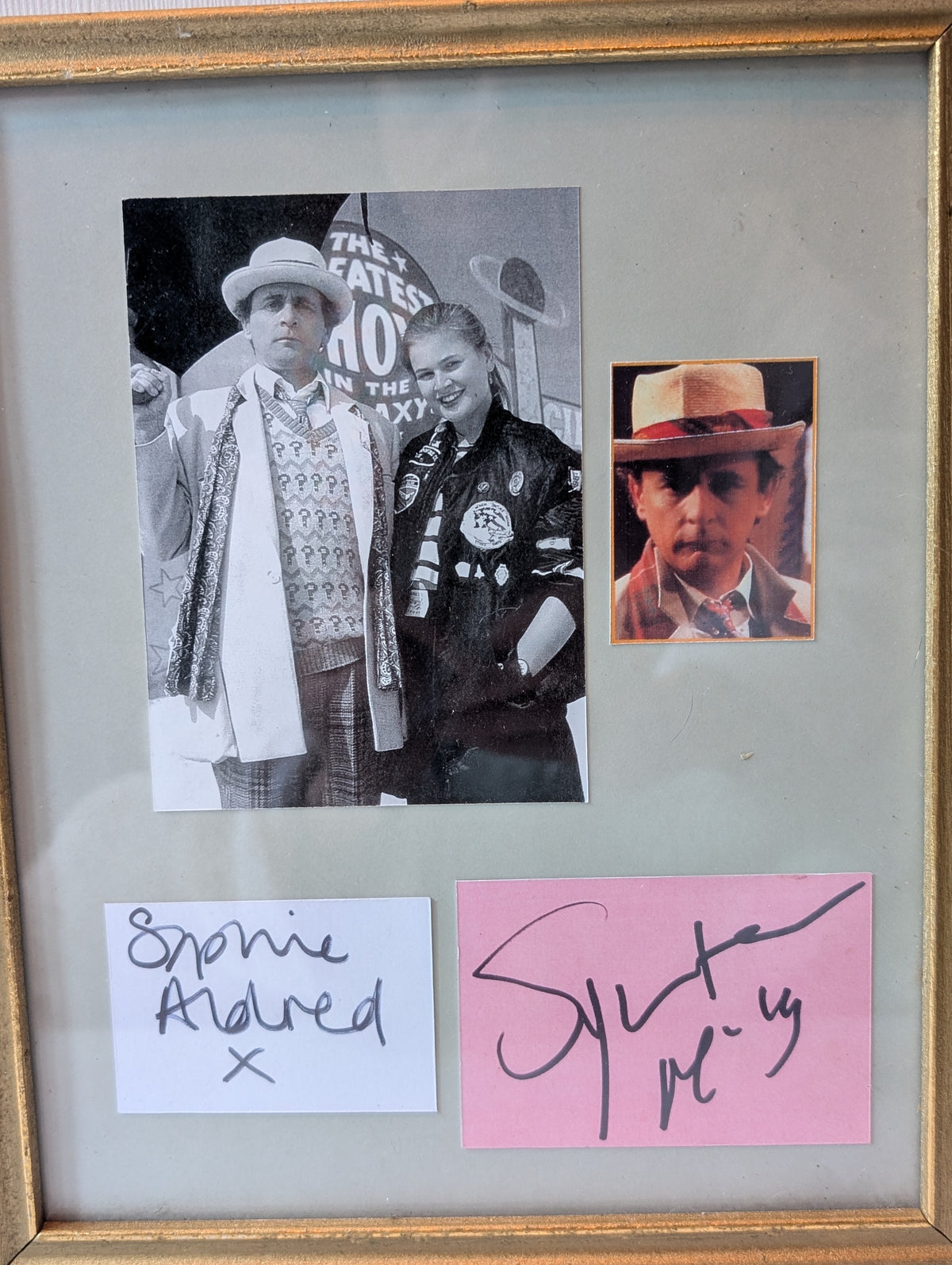 Vintage Doctor Who Sylvester McCoy and Sophie Aldred Framed Autographs