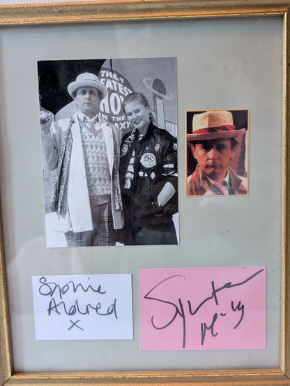 Vintage Doctor Who Sylvester McCoy and Sophie Aldred Framed Autographs