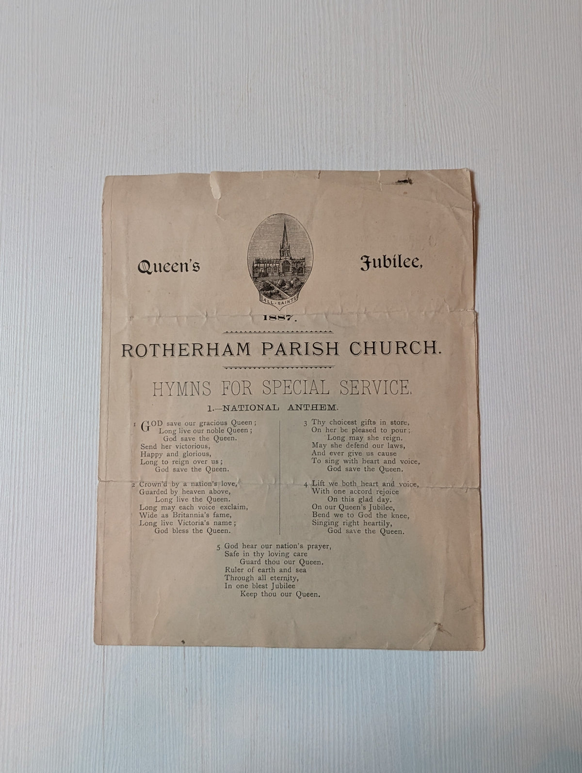 Antique Queen Victoria Golden Jubilee Celebration Church Hymn Sheet - 1887