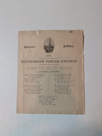 Antique Queen Victoria Golden Jubilee Celebration Church Hymn Sheet - 1887