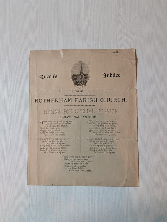 Antique Queen Victoria Golden Jubilee Celebration Church Hymn Sheet - 1887