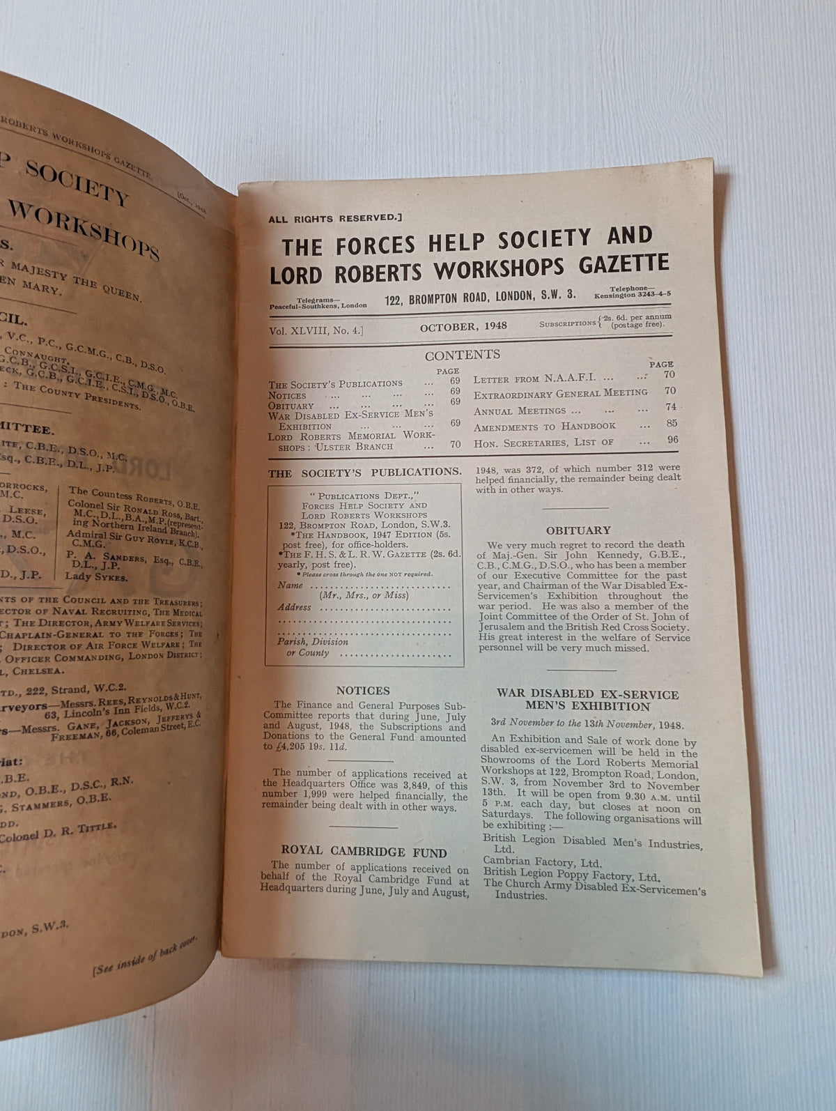 The Forces Help Society and Lord Roberts Workshops Gazette - October 1948