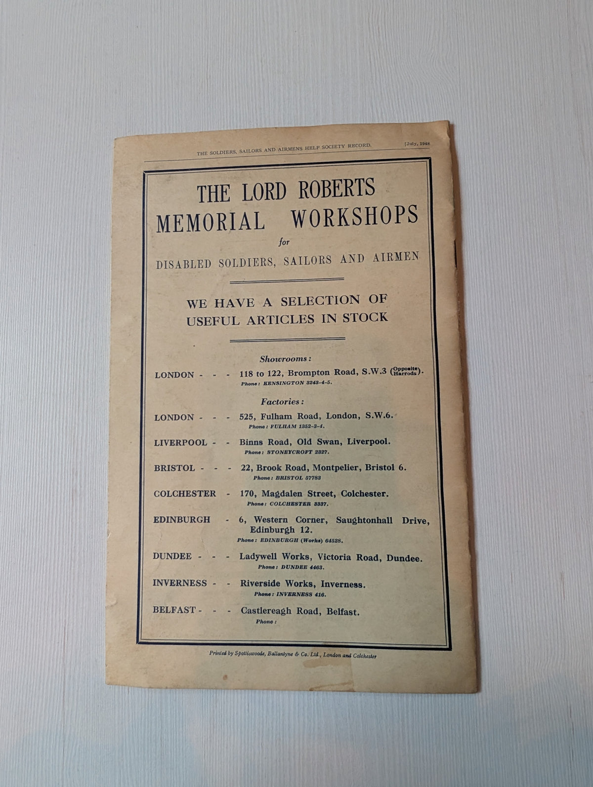 The Soldiers, Sailors and Airmens Help Record - July 1948