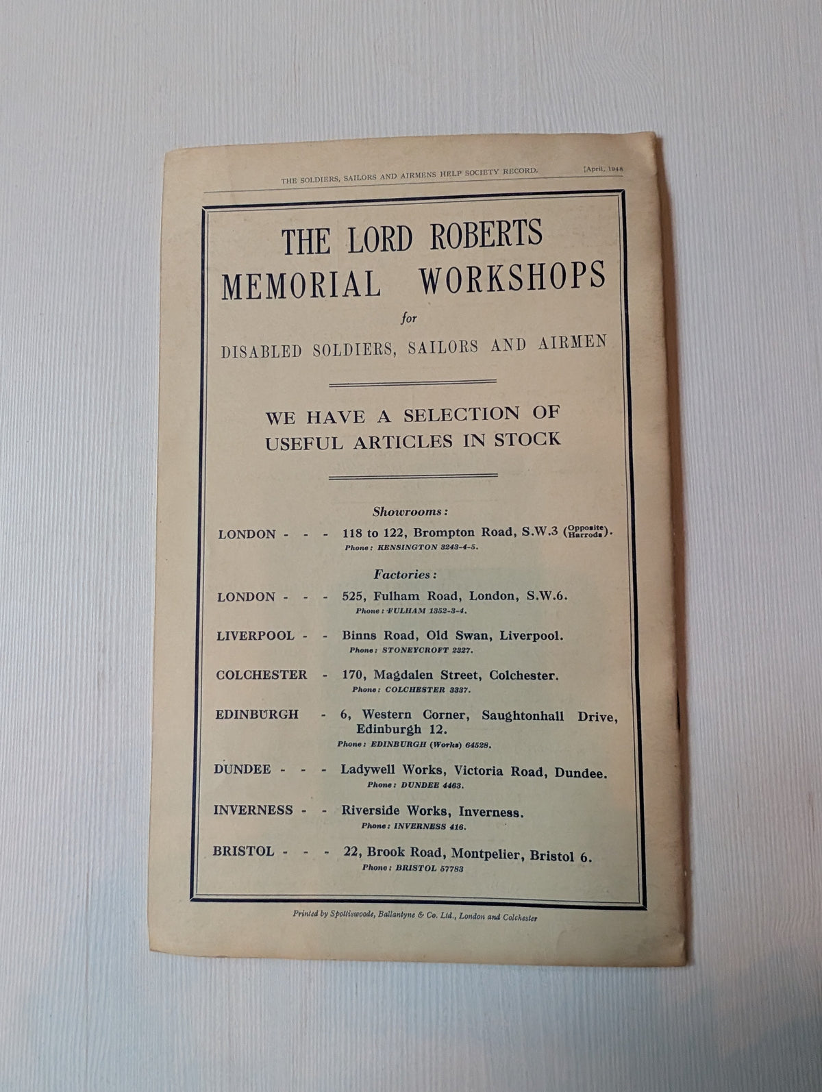 The Soldiers, Sailors and Airmens Help Record - April 1948