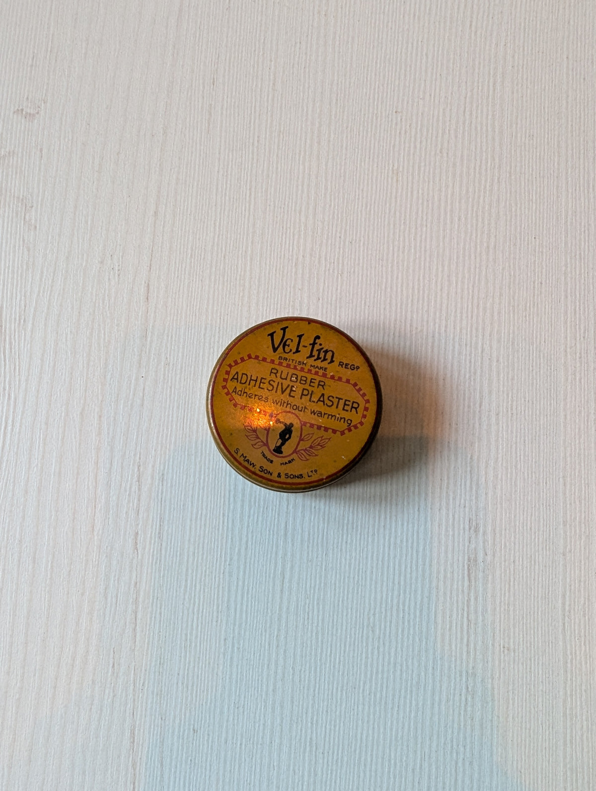 Vintage Vel-Fin Rubber Adhesive Plaster First-Aid Small Tin (Empty)