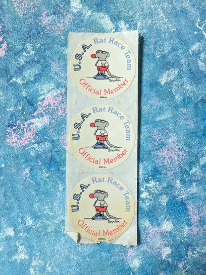 Vintage U.S.A. Rat Race Team - Official Member x3 Sticker Strip - 1980s