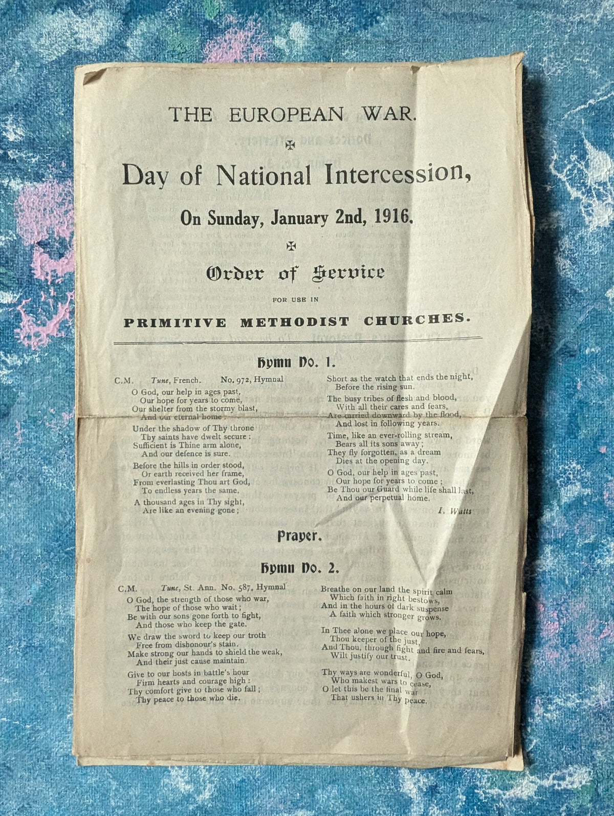 Antique World War I Day of National Intercession Church Order of Service - 1916
