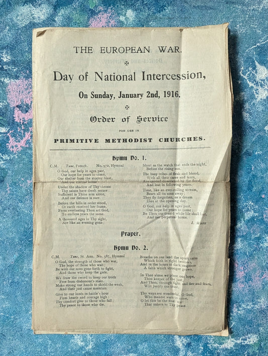 Antique World War I Day of National Intercession Church Order of Service - 1916