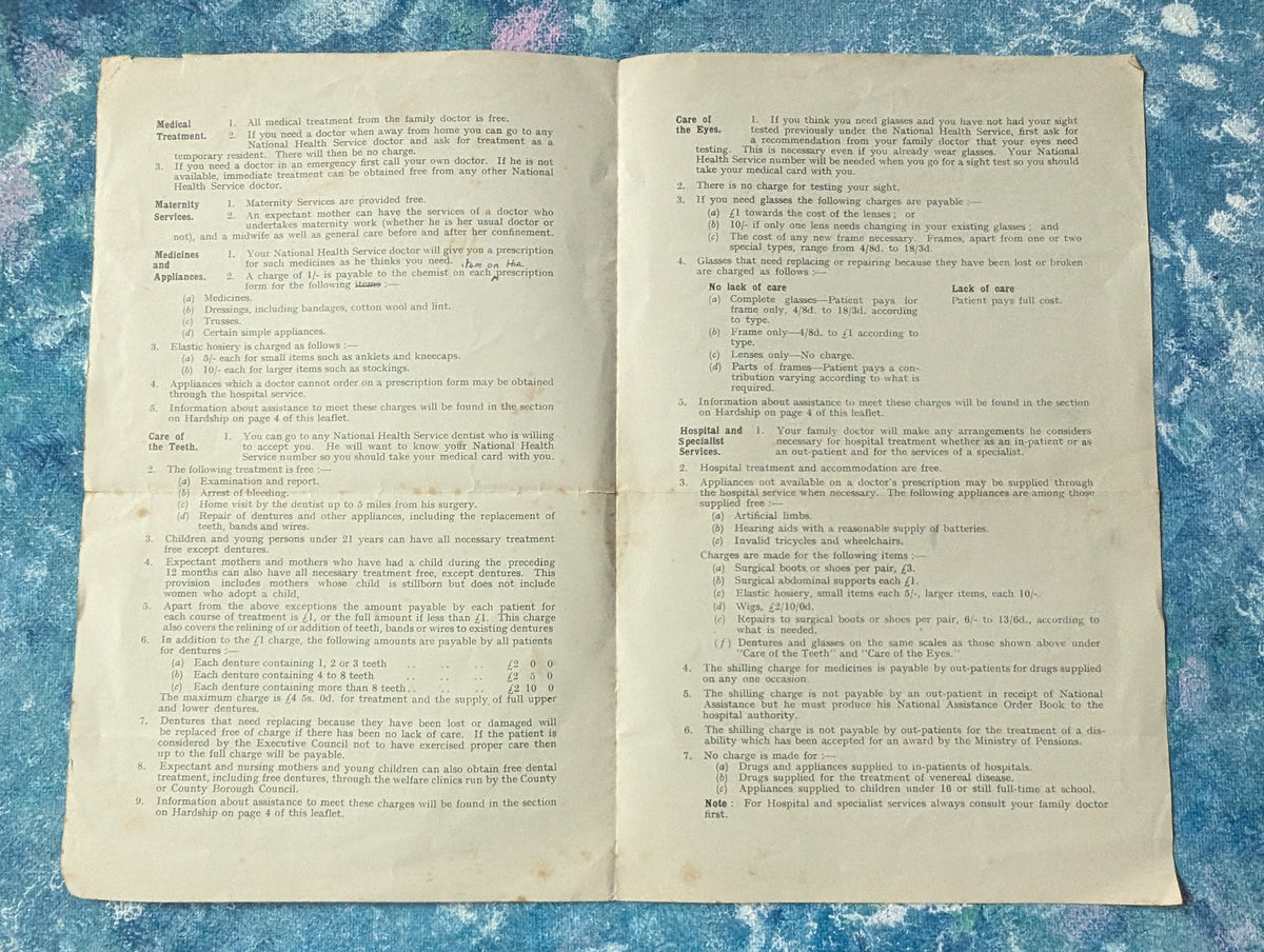 Vintage National Health Service NHS Information Leaflet - 1948