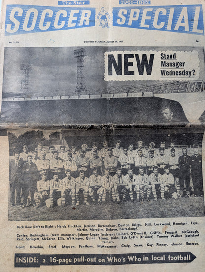 Sheffield Star Newspaper August 19, 1961 - Soccer Special 1961-1962