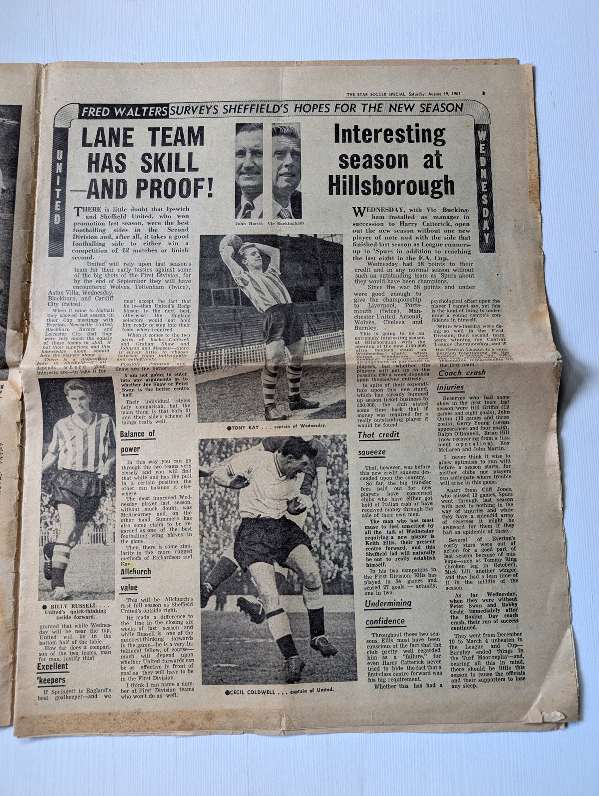 Sheffield Star Newspaper August 19, 1961 - Soccer Special 1961-1962