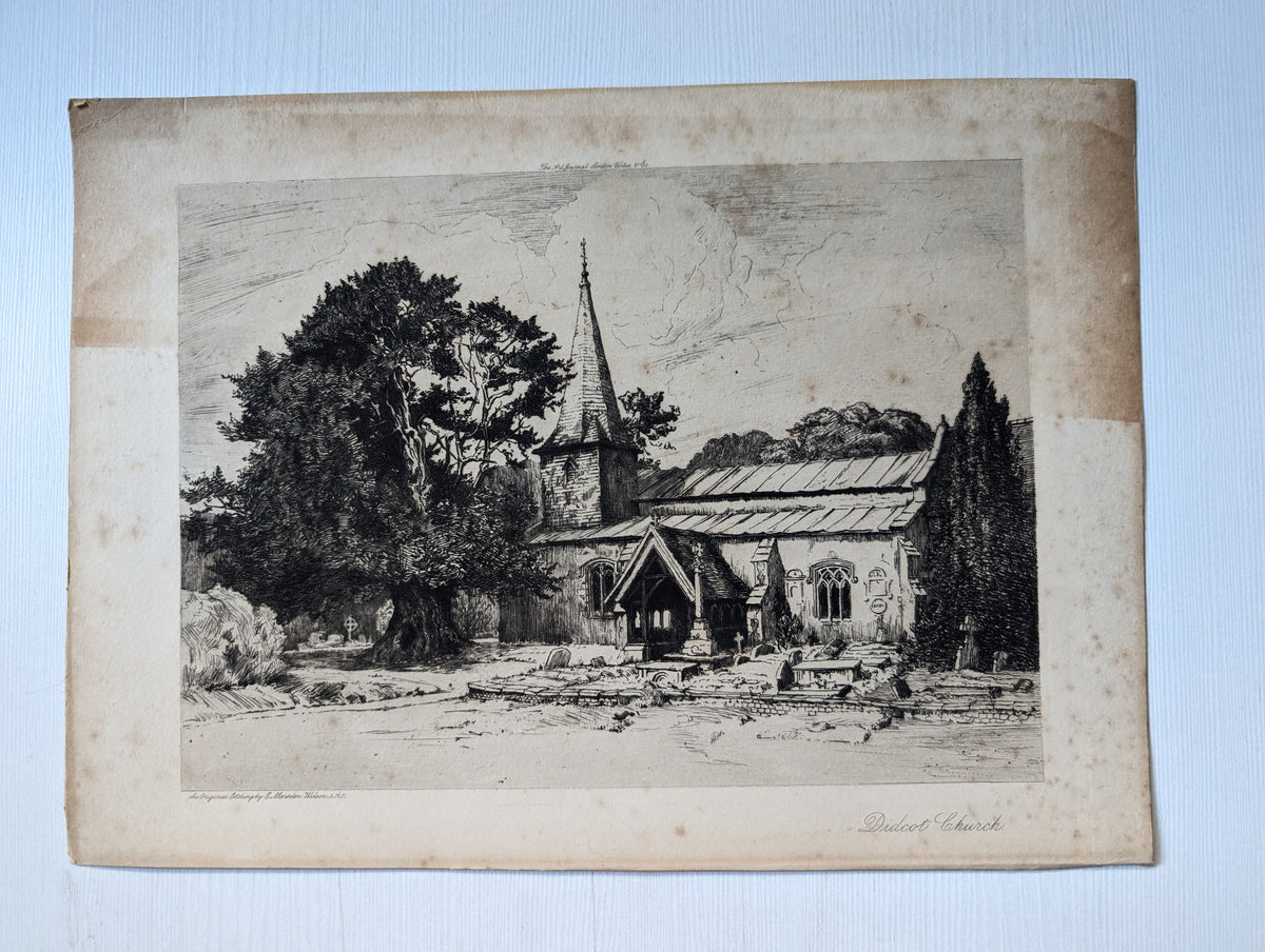 Antique "Didcot Church" Etching Print - Unframed