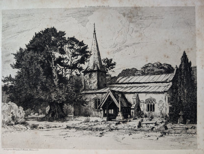 Antique "Didcot Church" Etching Print - Unframed