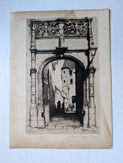 Antique "Porte des Pélicans, Dinan" Etching Print - Unframed