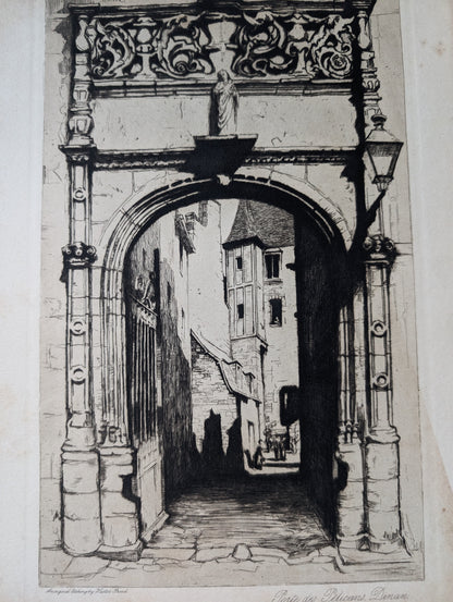 Antique "Porte des Pélicans, Dinan" Etching Print - Unframed