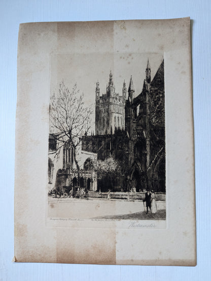 Antique Westminster Abbey Etching Print - Unframed