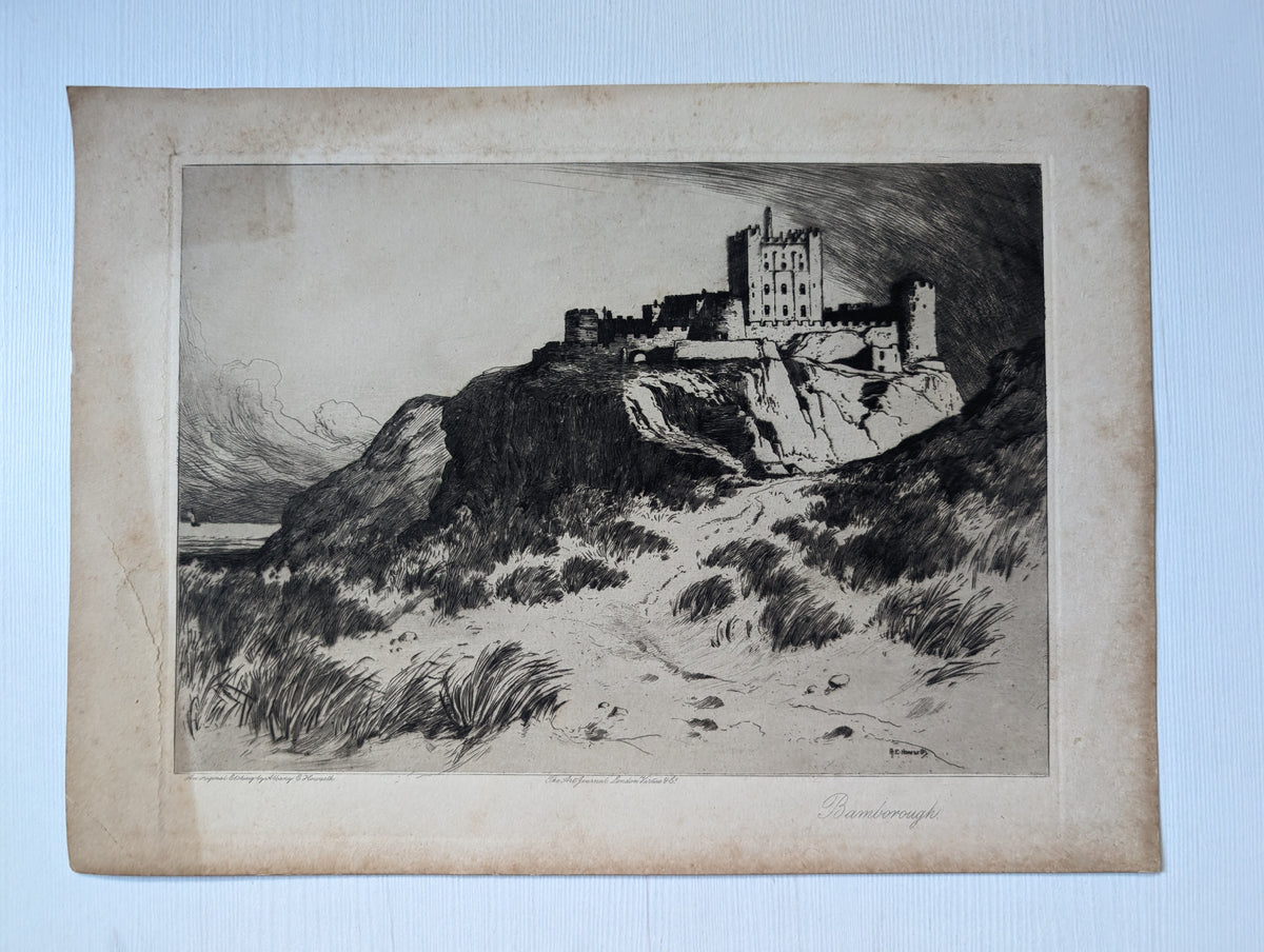 Antique Bamburgh Castle by Albany E. Howarth Etching Print - Unframed